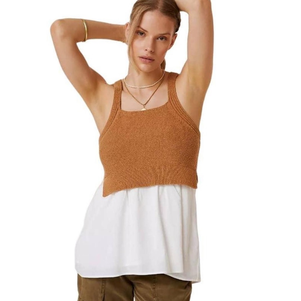 Anthropologie Jenna Twofer Layered Tank Top Women’s Medium Sweater Brown White